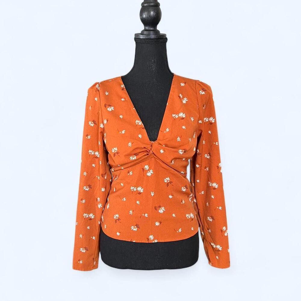 Vintage Y2K Abercrombie & Fitch Orange Floral Cottagecore Blouse Size Medium 🧡